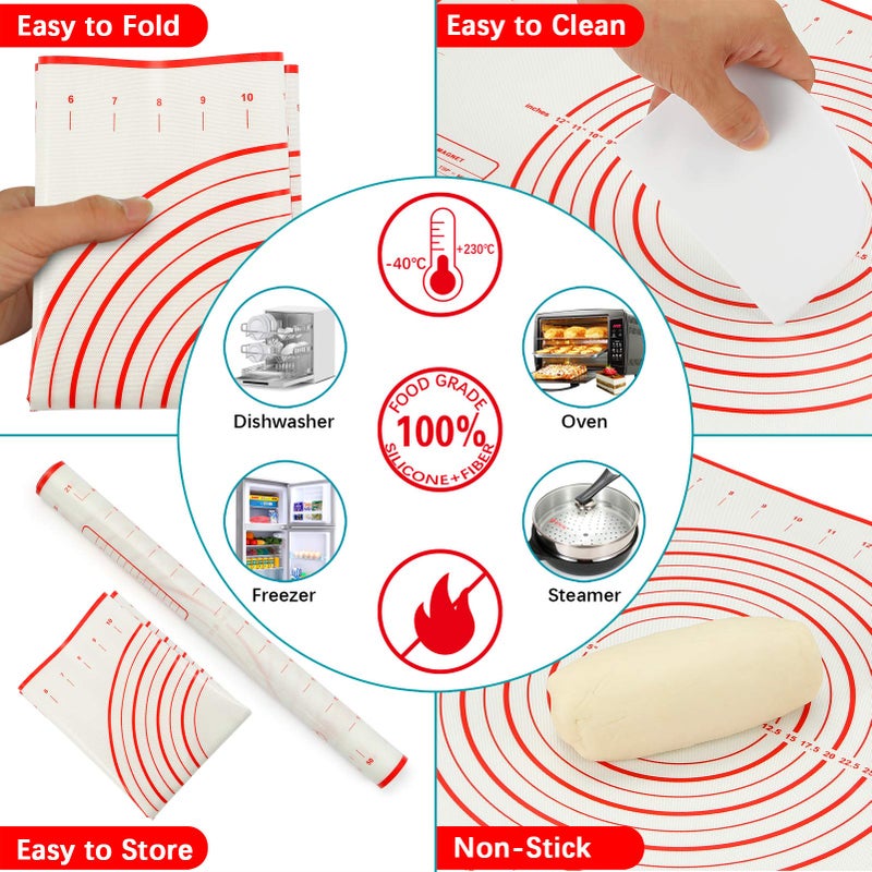 MIKULA Rolling Pin, Rolling Pins Thickness Rings and Silicone Baking Pastry Mat Set, Stainless Steel Dough Roller Rolling Pins for Baking & Bench Scraper For Pizza, Cookies, Pie, Pasta, Pastries - Image 3